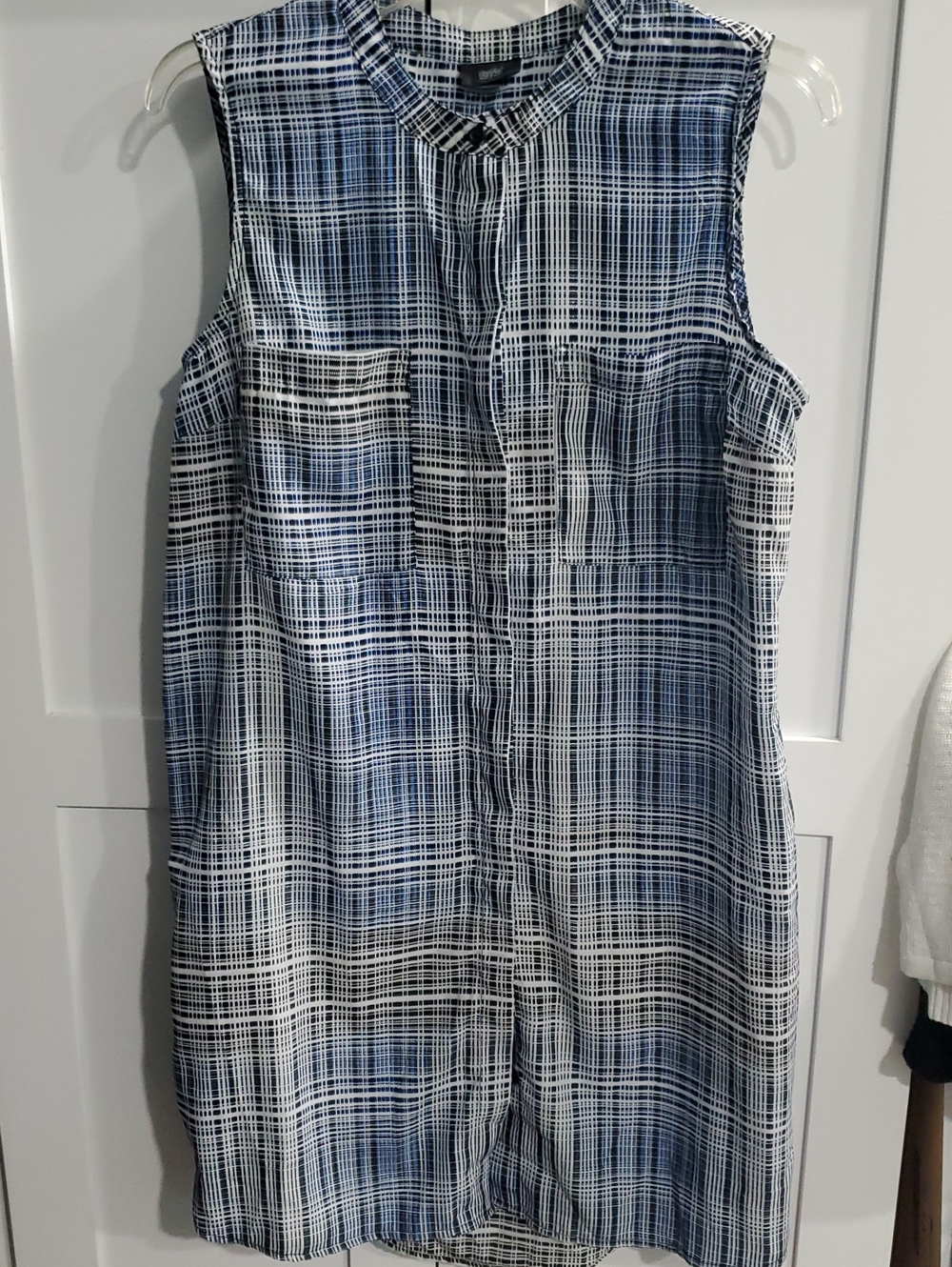 Massimo Navy and White Sleeveless Plaid Shift Dress